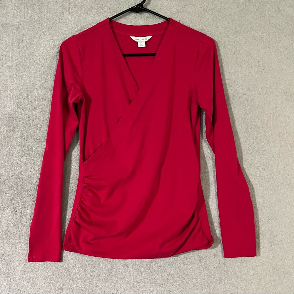 Sundance Red Faux Wrap Top Size XS Ruched